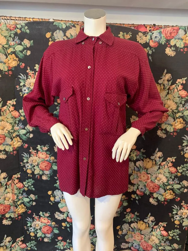1980s Burgundy Brushed Cotton Shirt by Betty Jackson for Quorum