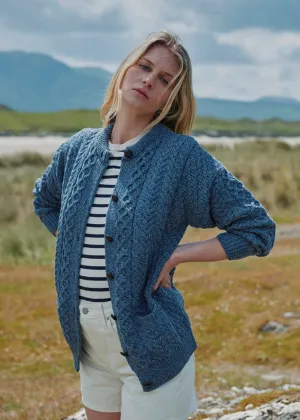Achill Island Ladies Aran Cardigan | Denim