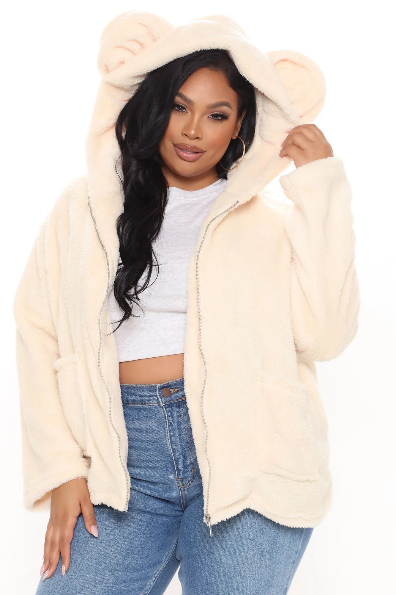 All Warm And Fuzzy Hooded Jacket - Cream