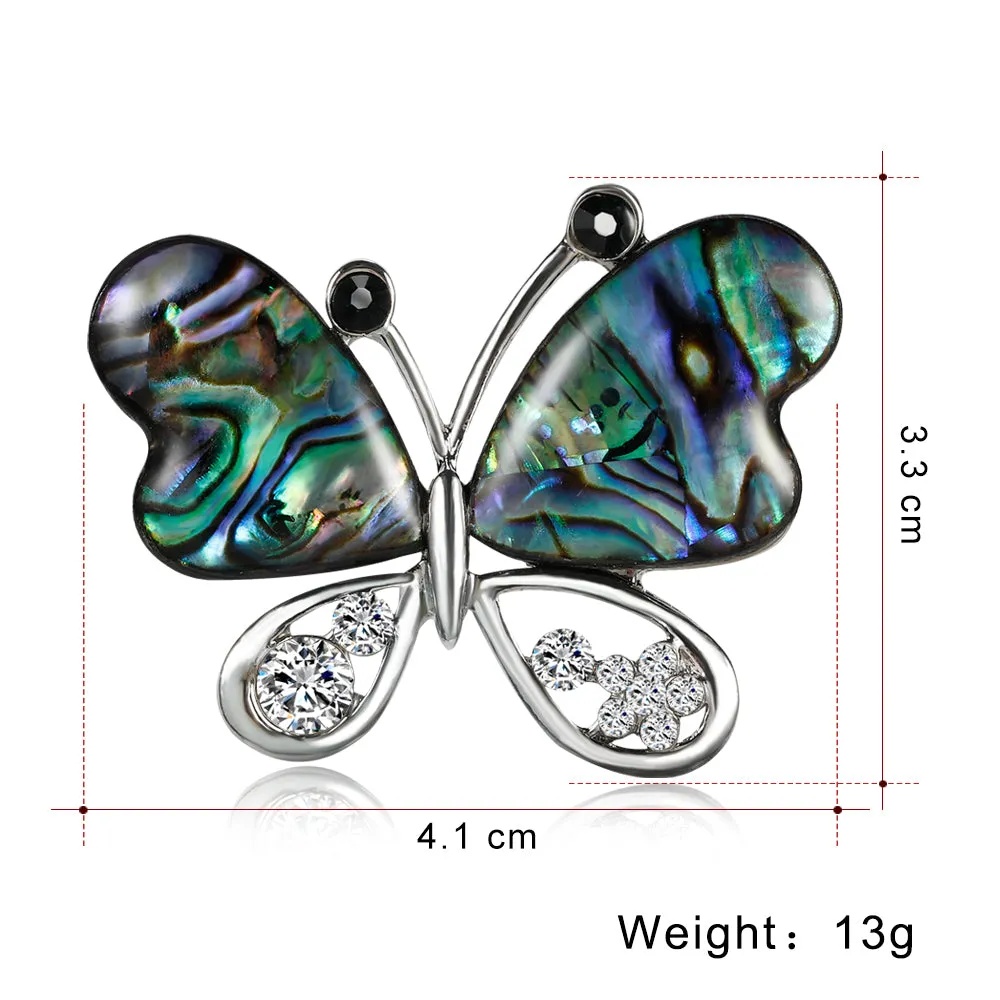 Alloy natural shell butterfly brooch, fashionable accessory, perfect gift for women