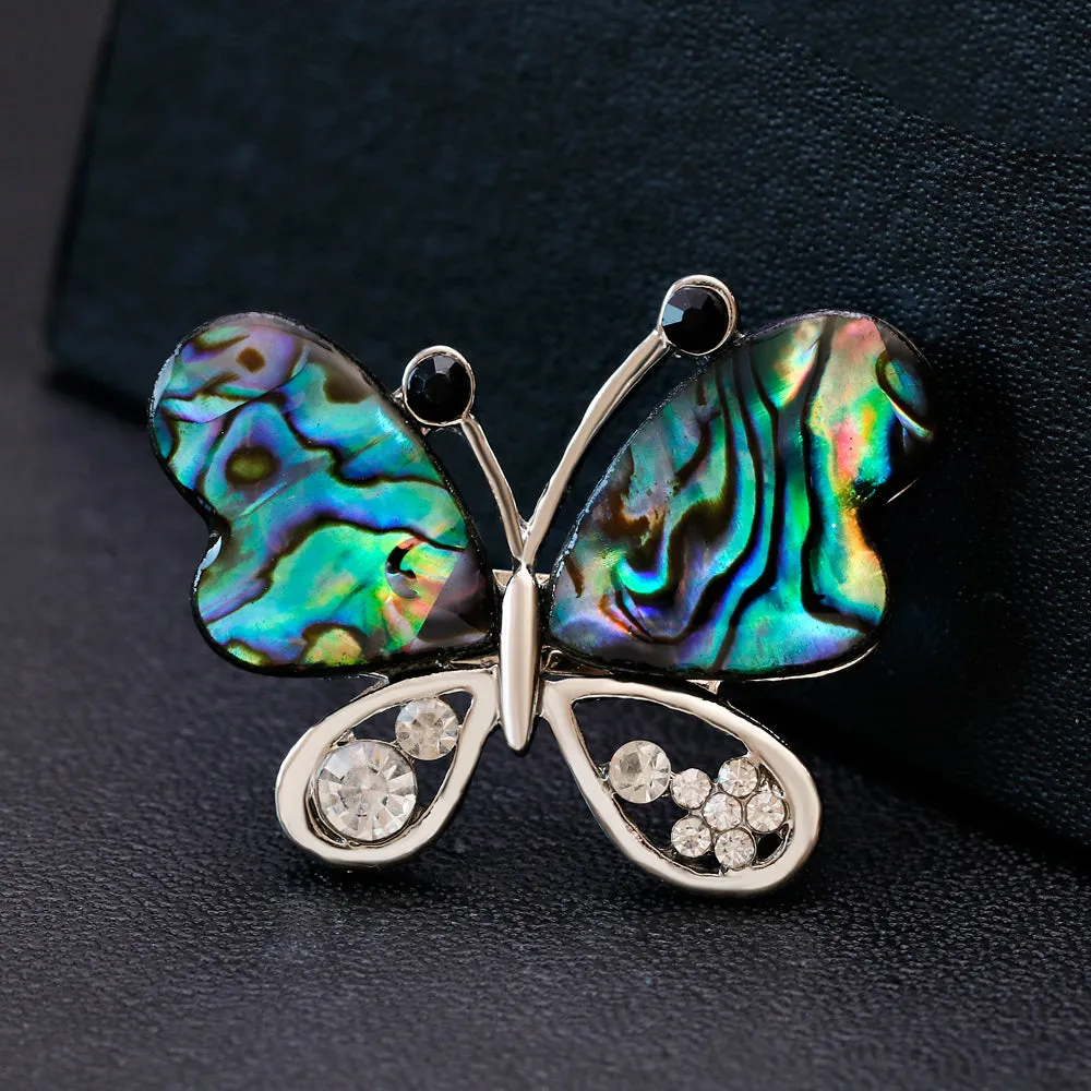 Alloy natural shell butterfly brooch, fashionable accessory, perfect gift for women