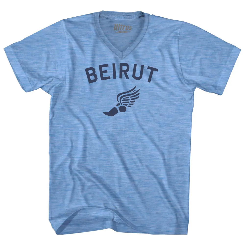 Beirut Running Track Winged Foot Adult Tri-Blend V-neck T-shirt