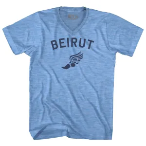 Beirut Running Track Winged Foot Adult Tri-Blend V-neck T-shirt