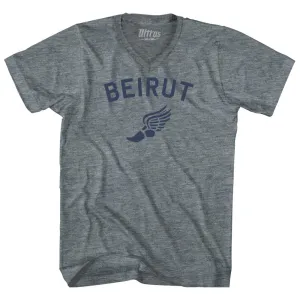 Beirut Running Track Winged Foot Tri-Blend V-neck Womens Junior Cut T-shirt