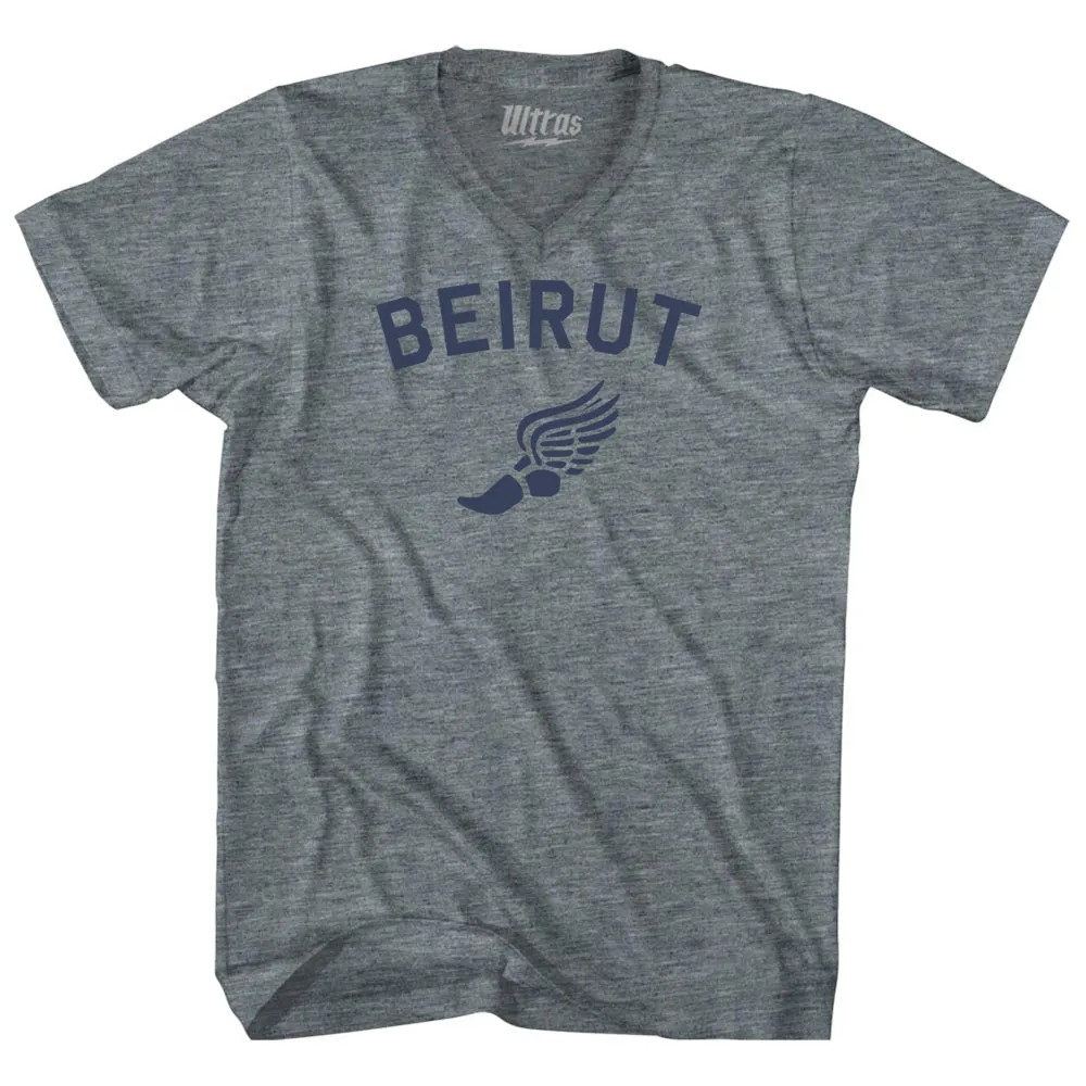 Beirut Running Track Winged Foot Tri-Blend V-neck Womens Junior Cut T-shirt