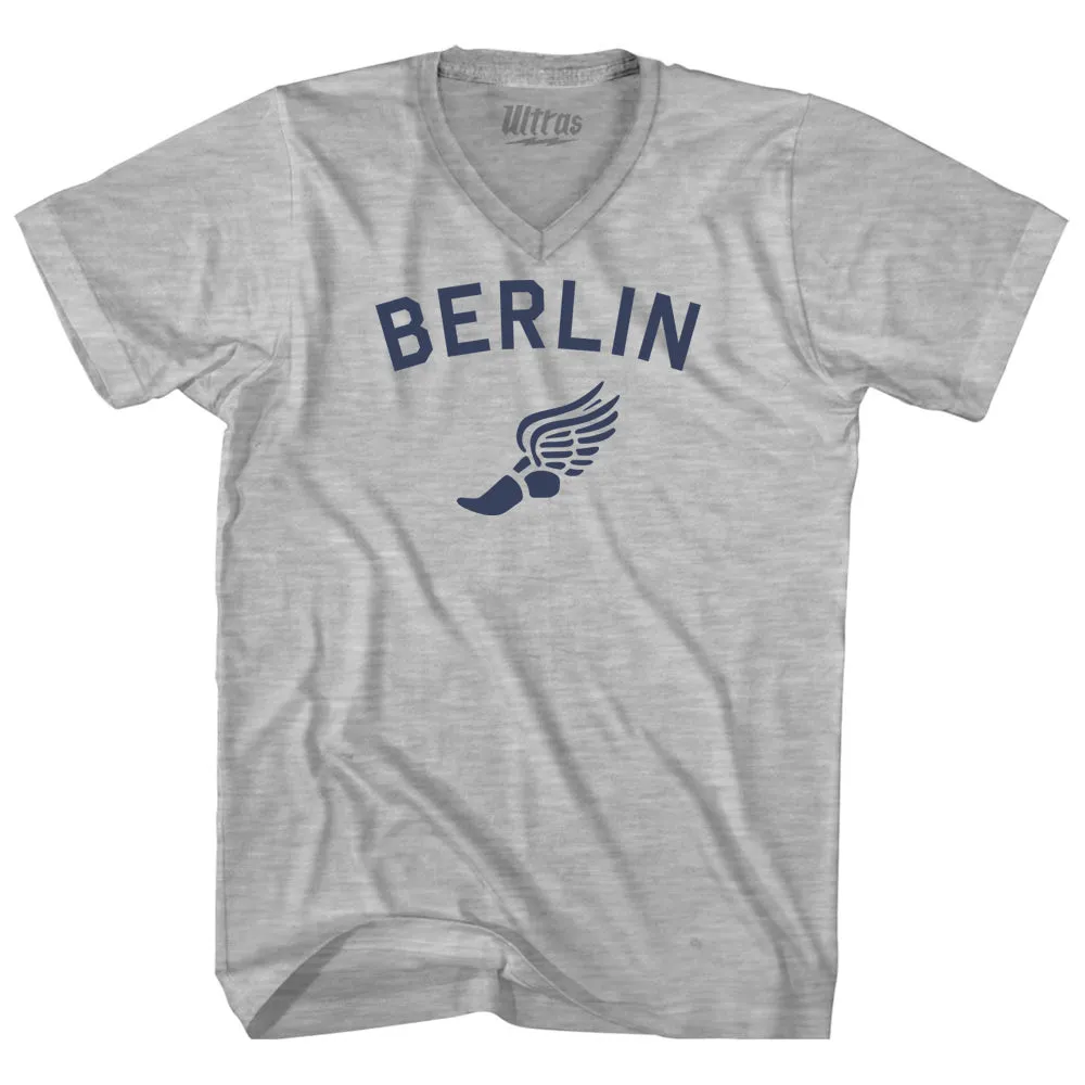 Berlin Running Track Winged Foot Adult Cotton V-neck T-shirt