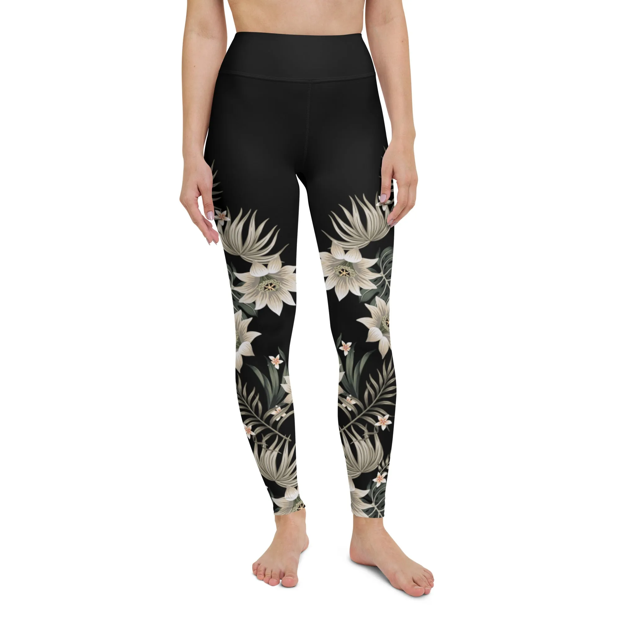 Berry Jane UPF 50 Paddle Board Swim Leggings - Black Hawaiian Lily