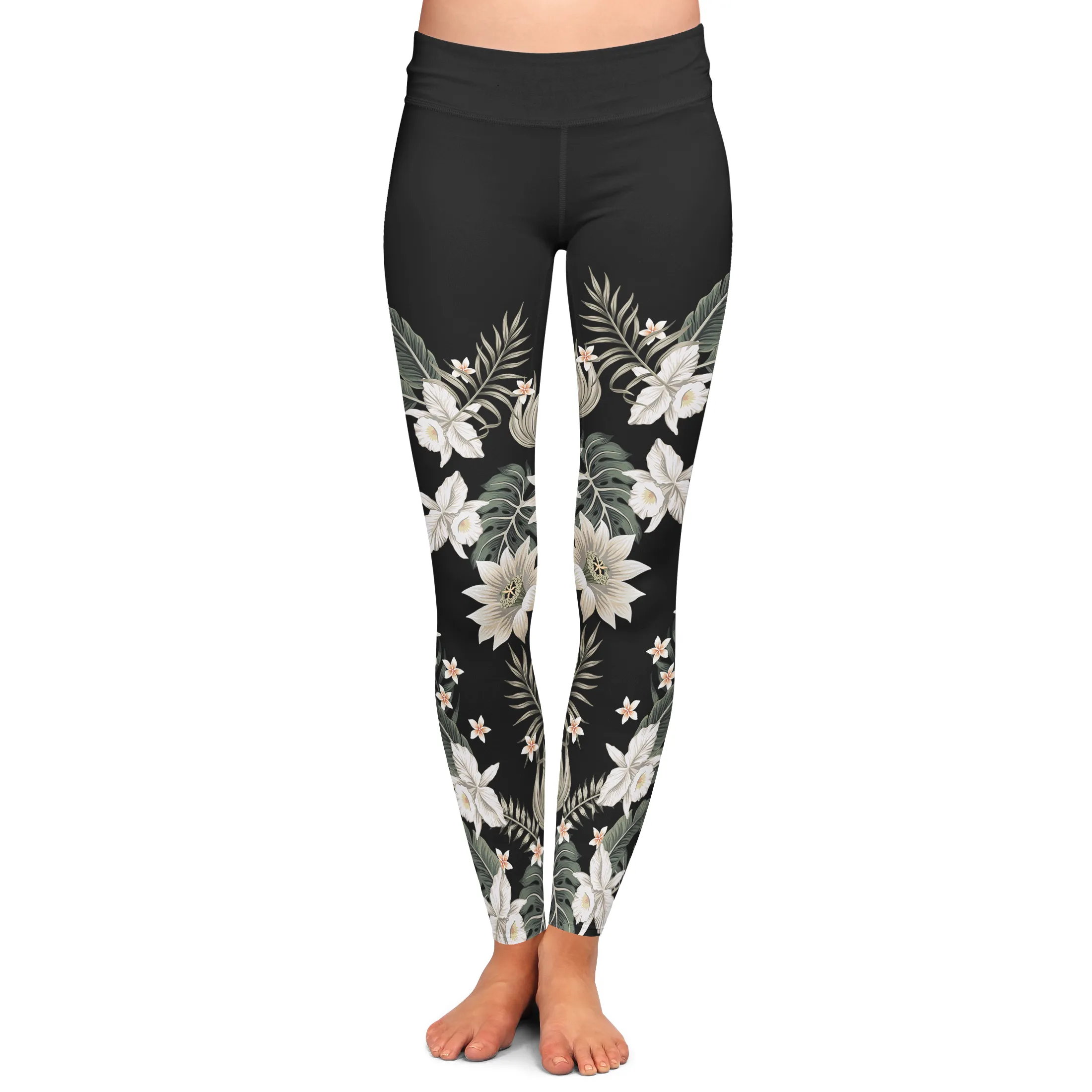Berry Jane UPF 50 Paddle Board Swim Leggings - Black Hawaiian Lily