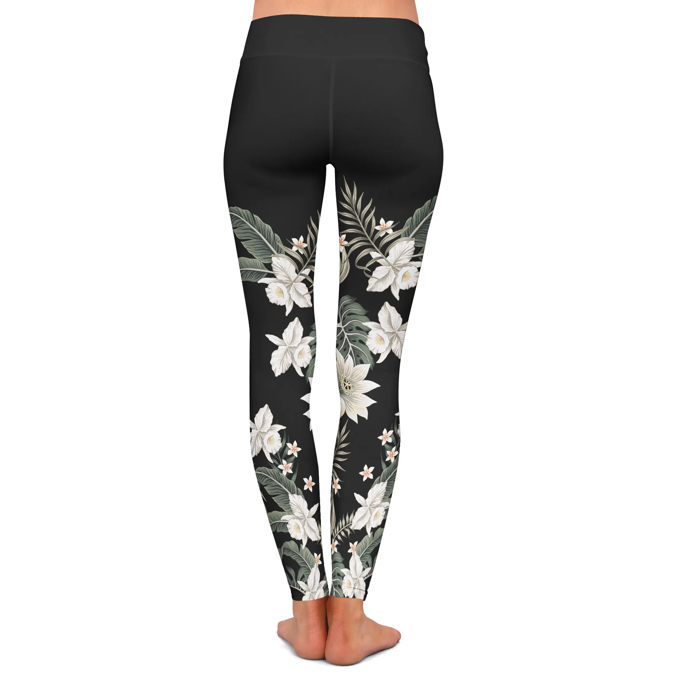 Berry Jane UPF 50 Paddle Board Swim Leggings - Black Hawaiian Lily