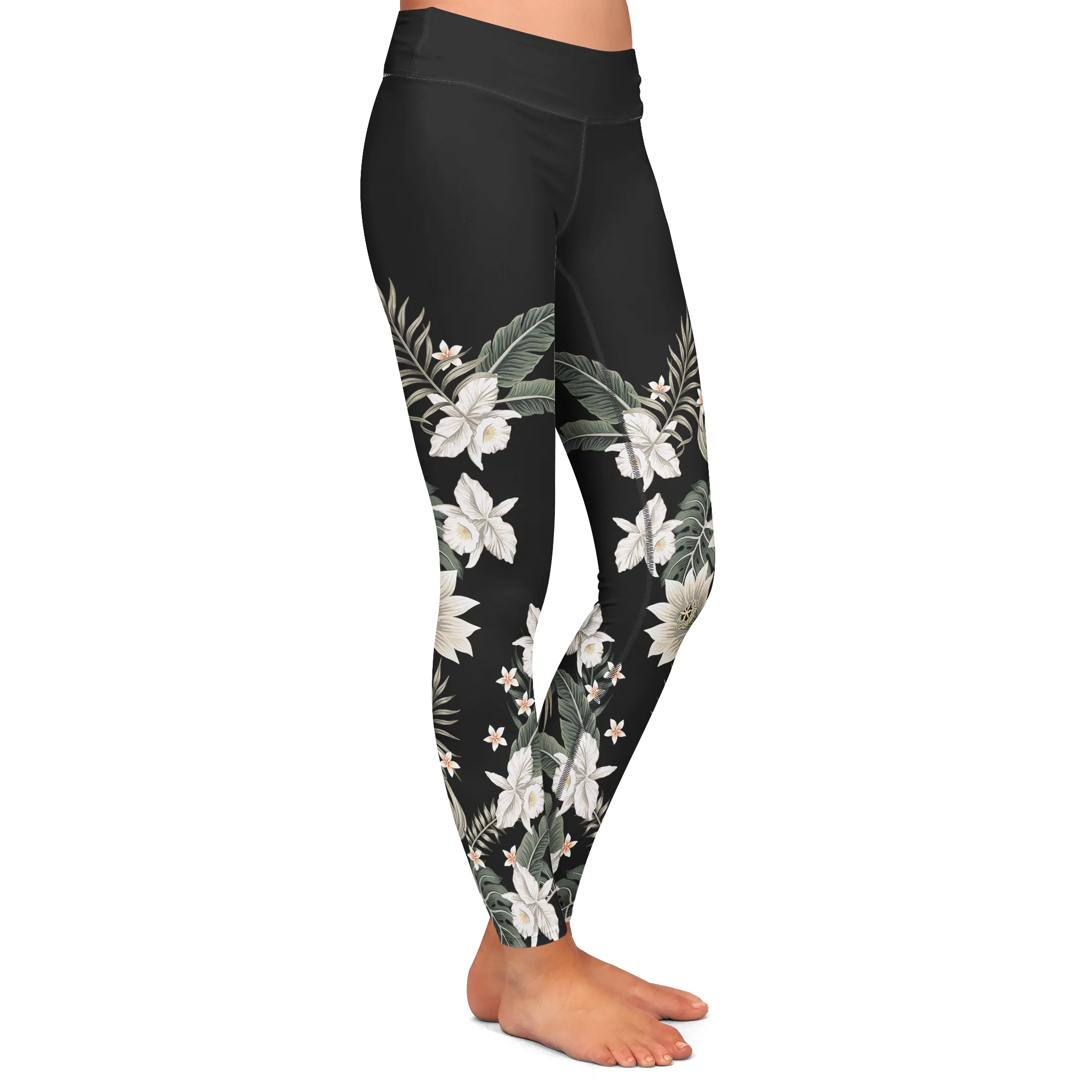 Berry Jane UPF 50 Paddle Board Swim Leggings - Black Hawaiian Lily