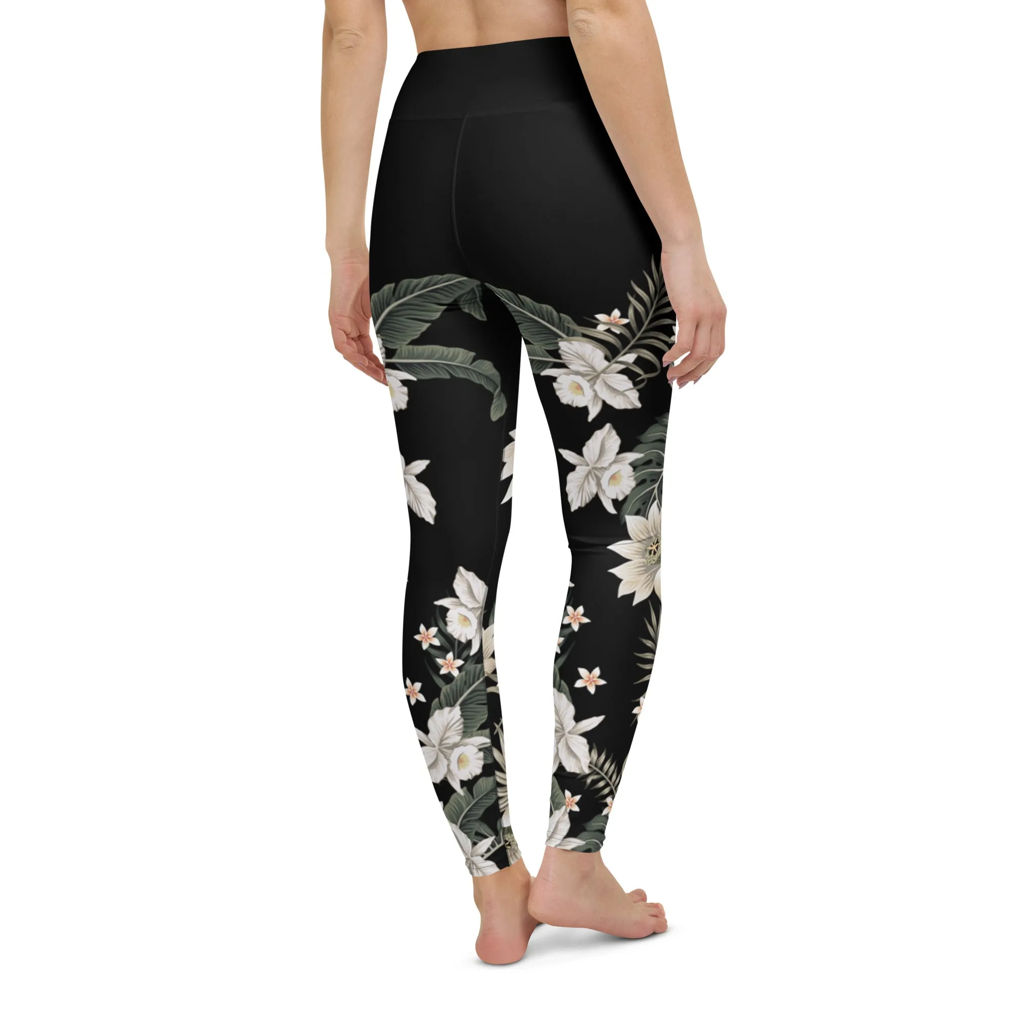 Berry Jane UPF 50 Paddle Board Swim Leggings - Black Hawaiian Lily