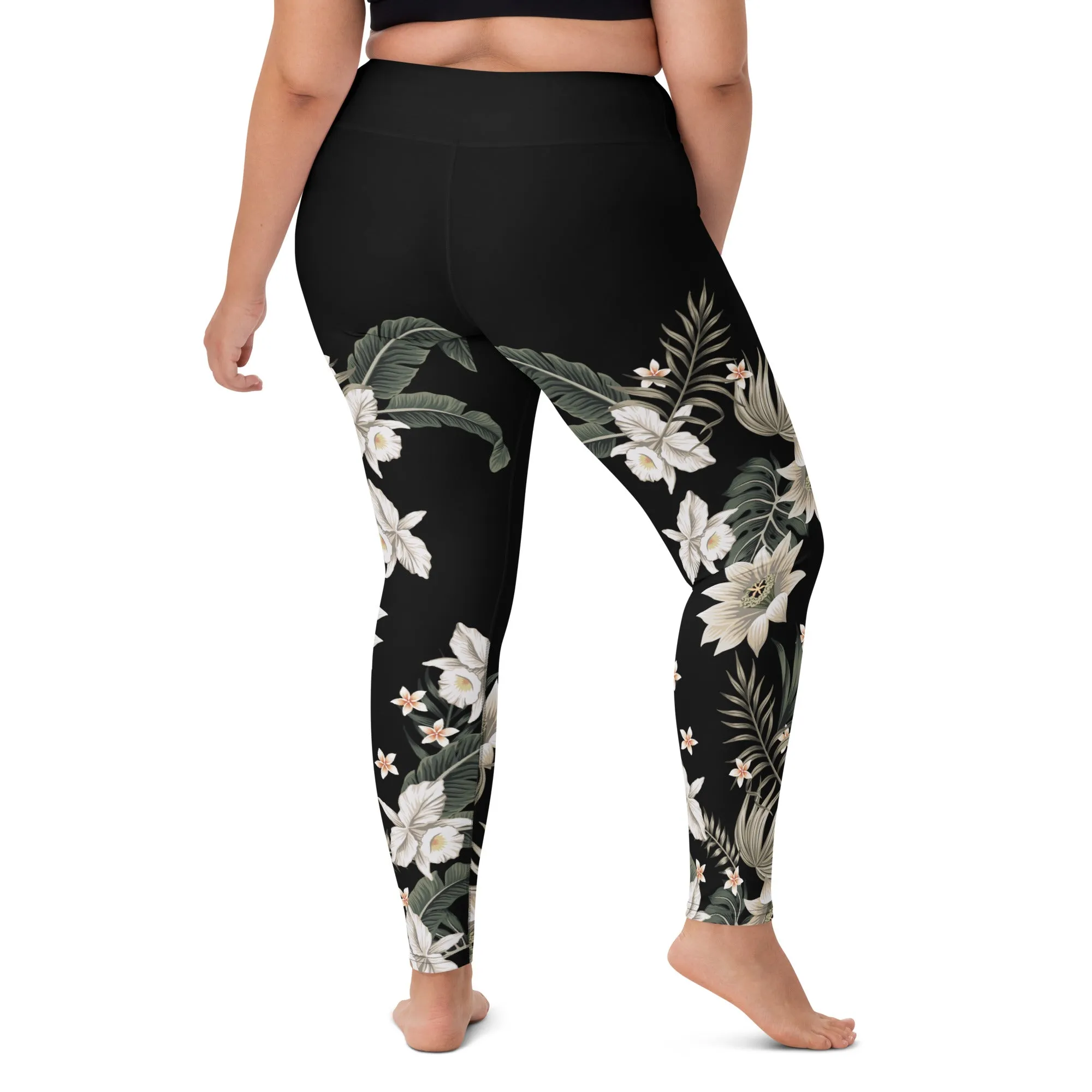 Berry Jane UPF 50 Paddle Board Swim Leggings - Black Hawaiian Lily
