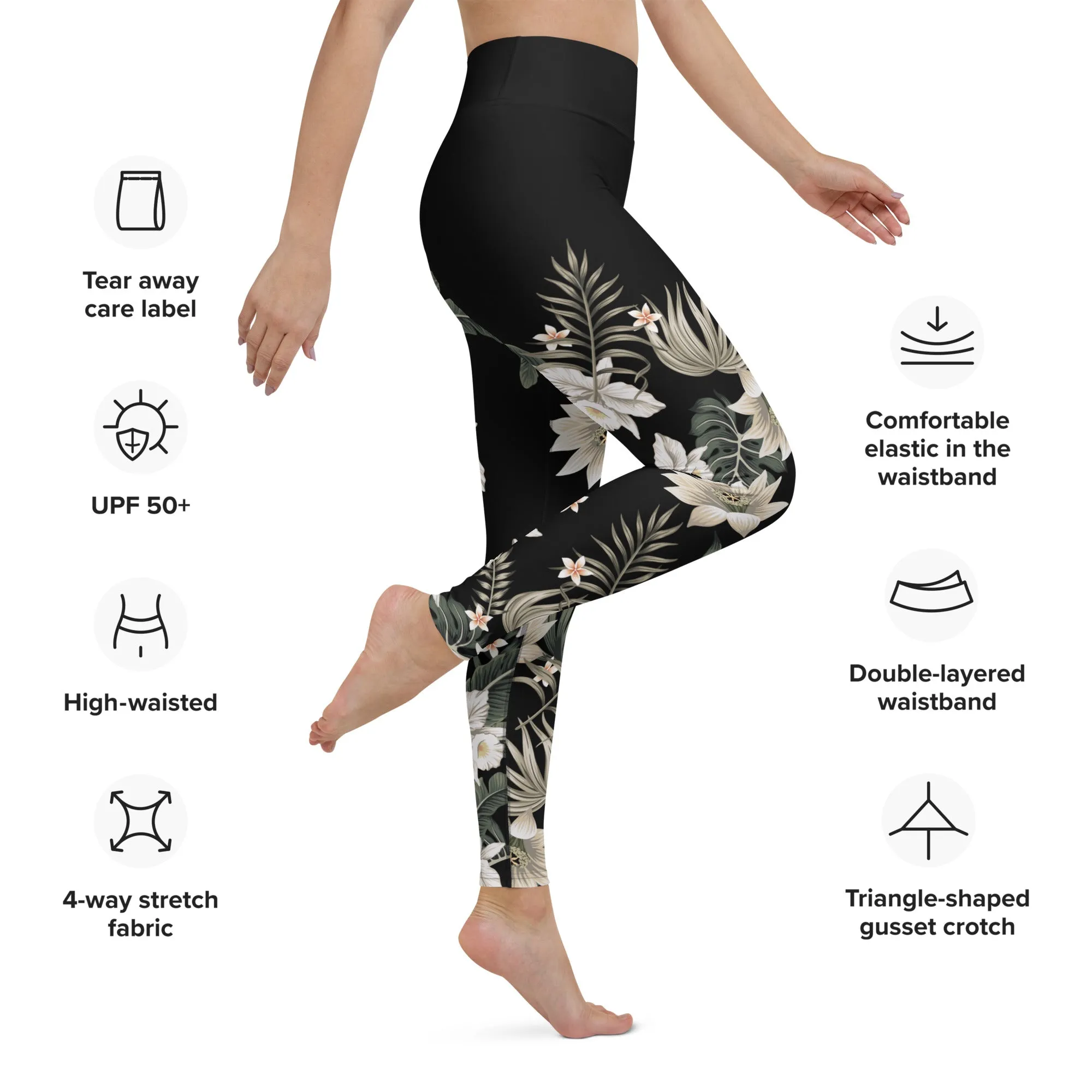 Berry Jane UPF 50 Paddle Board Swim Leggings - Black Hawaiian Lily