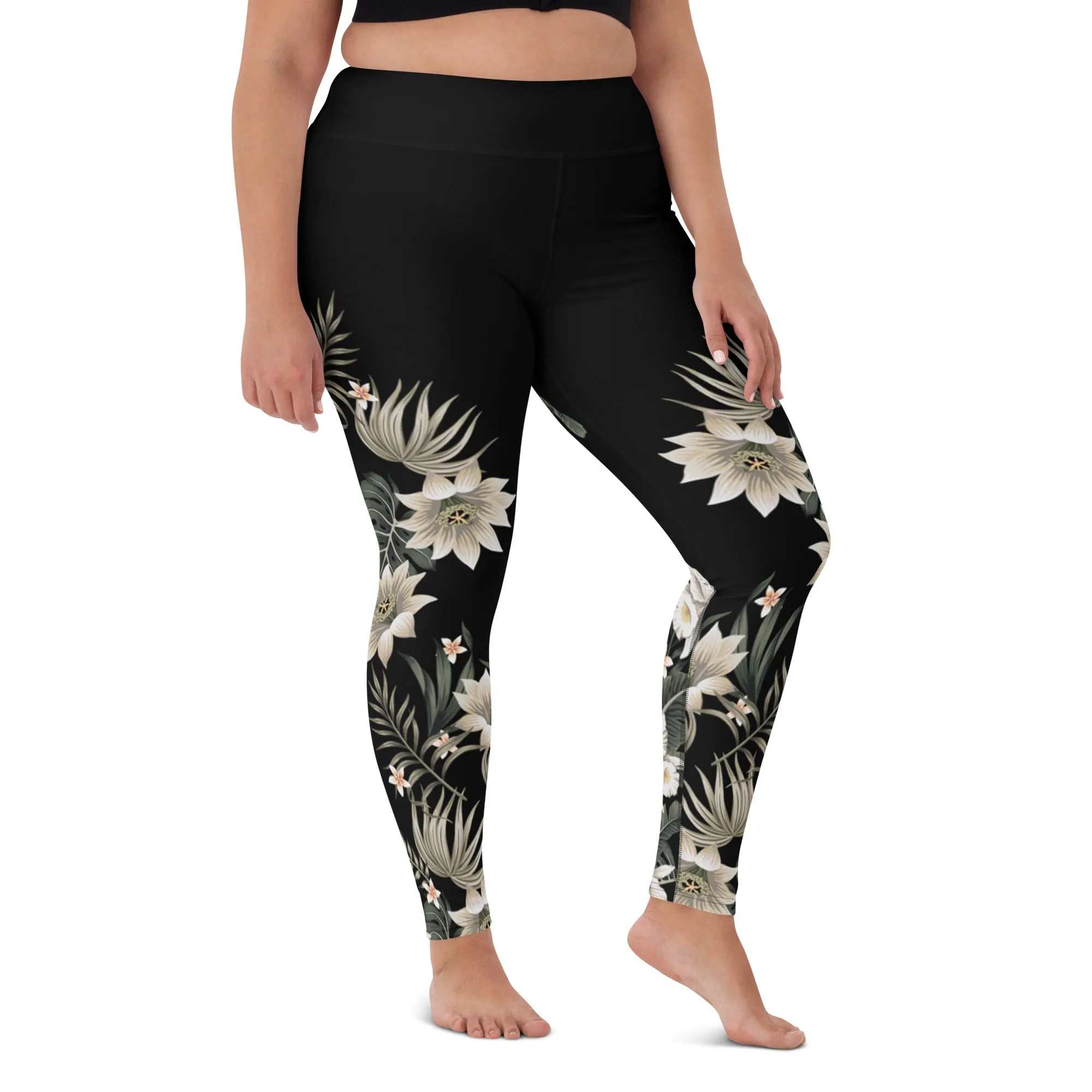 Berry Jane UPF 50 Paddle Board Swim Leggings - Black Hawaiian Lily