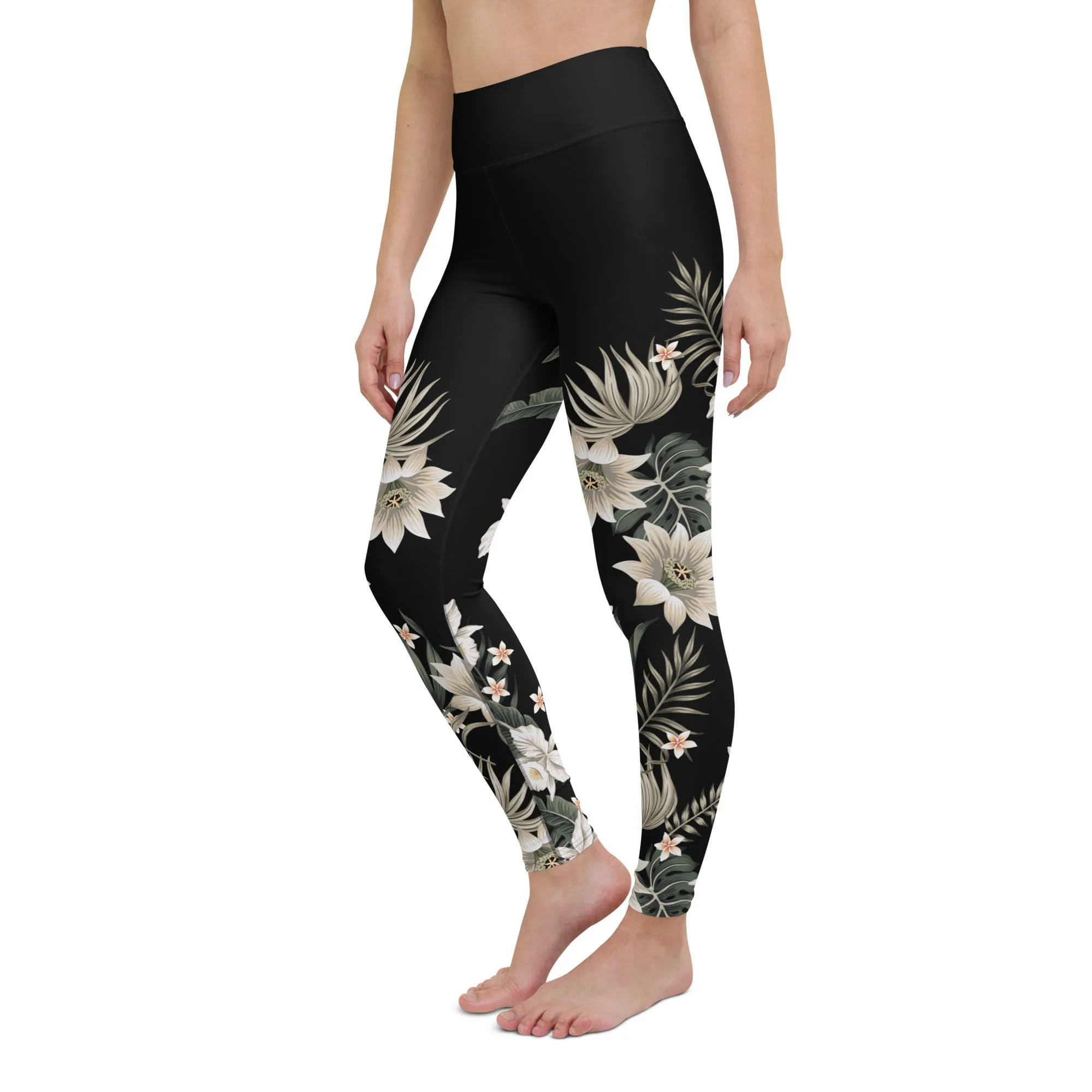 Berry Jane UPF 50 Paddle Board Swim Leggings - Black Hawaiian Lily