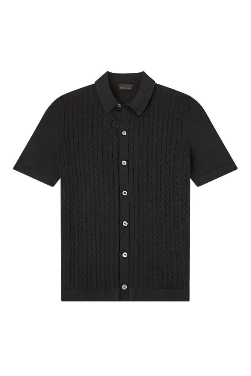 Black Cable Knit Short Sleeve Shirt