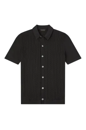 Black Cable Knit Short Sleeve Shirt