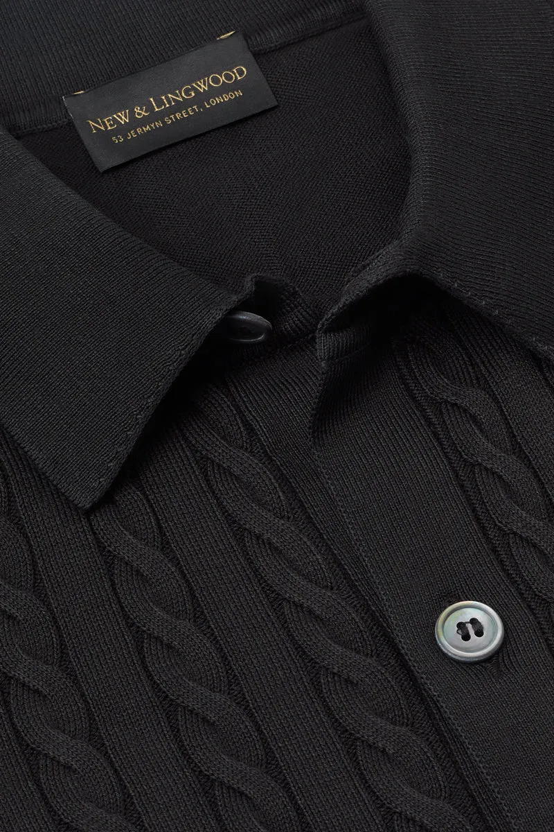 Black Cable Knit Short Sleeve Shirt