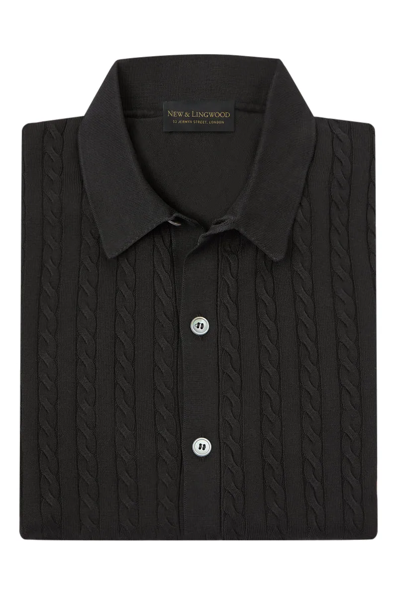 Black Cable Knit Short Sleeve Shirt