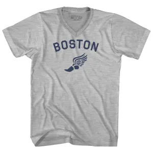 Boston Running Track Winged Foot Adult Cotton V-neck T-shirt