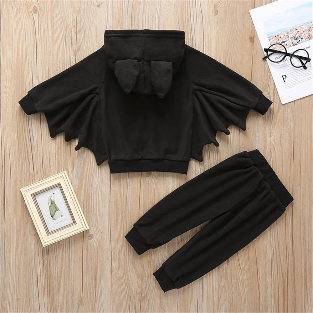 Boys Solid Long Sleeve Bat Hooded Zipper Jackets & Trousers