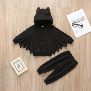 Boys Solid Long Sleeve Bat Hooded Zipper Jackets & Trousers