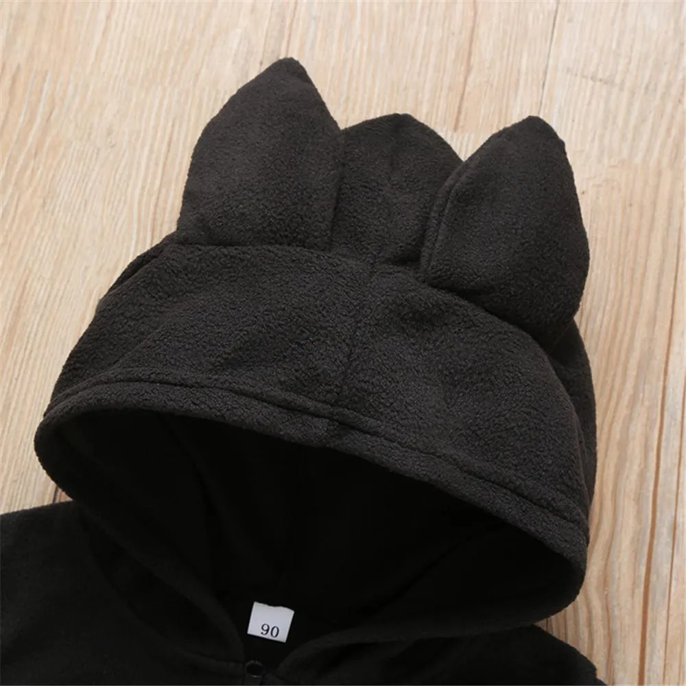 Boys Solid Long Sleeve Bat Hooded Zipper Jackets & Trousers
