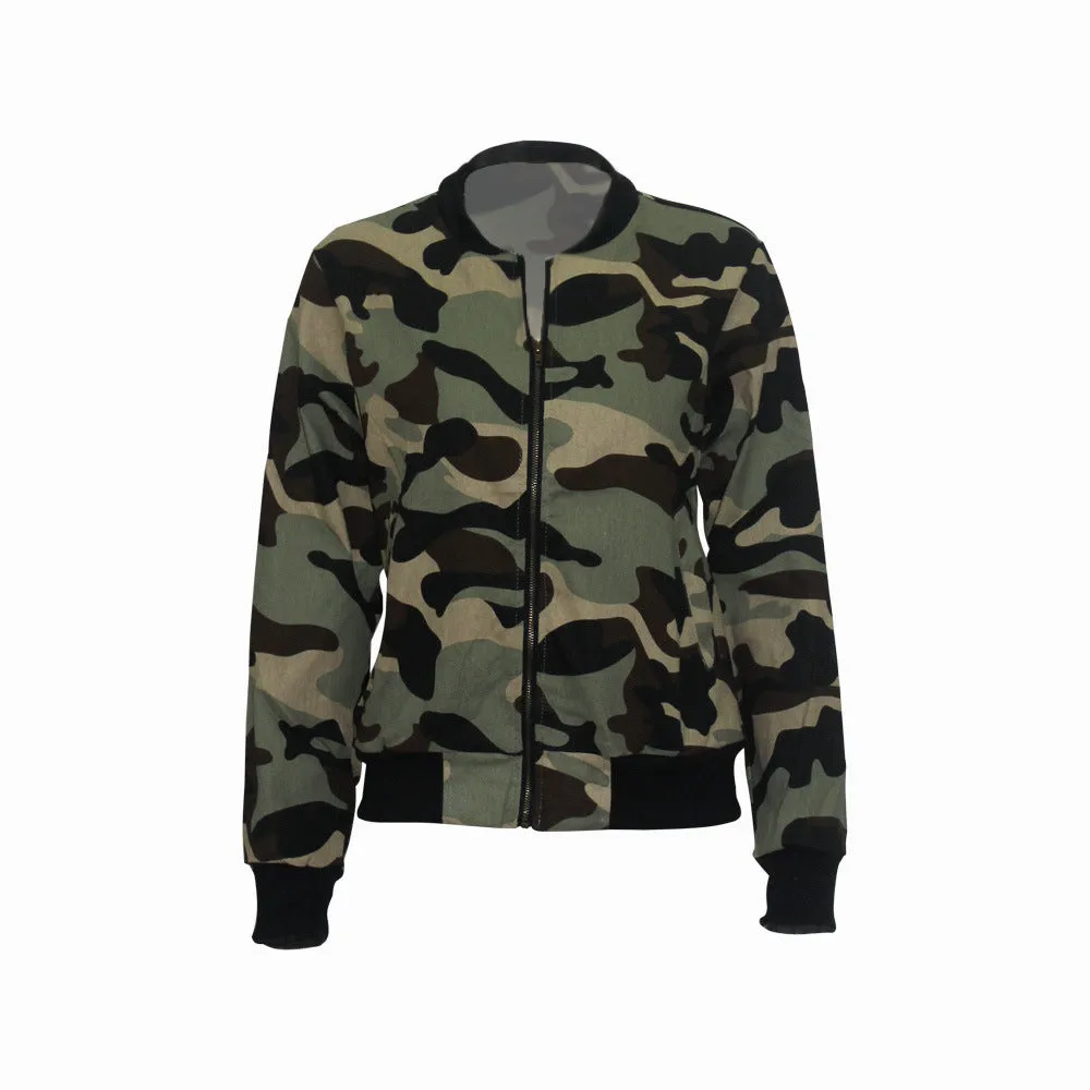 Camouflage Stand Collar Short Jacket Coat