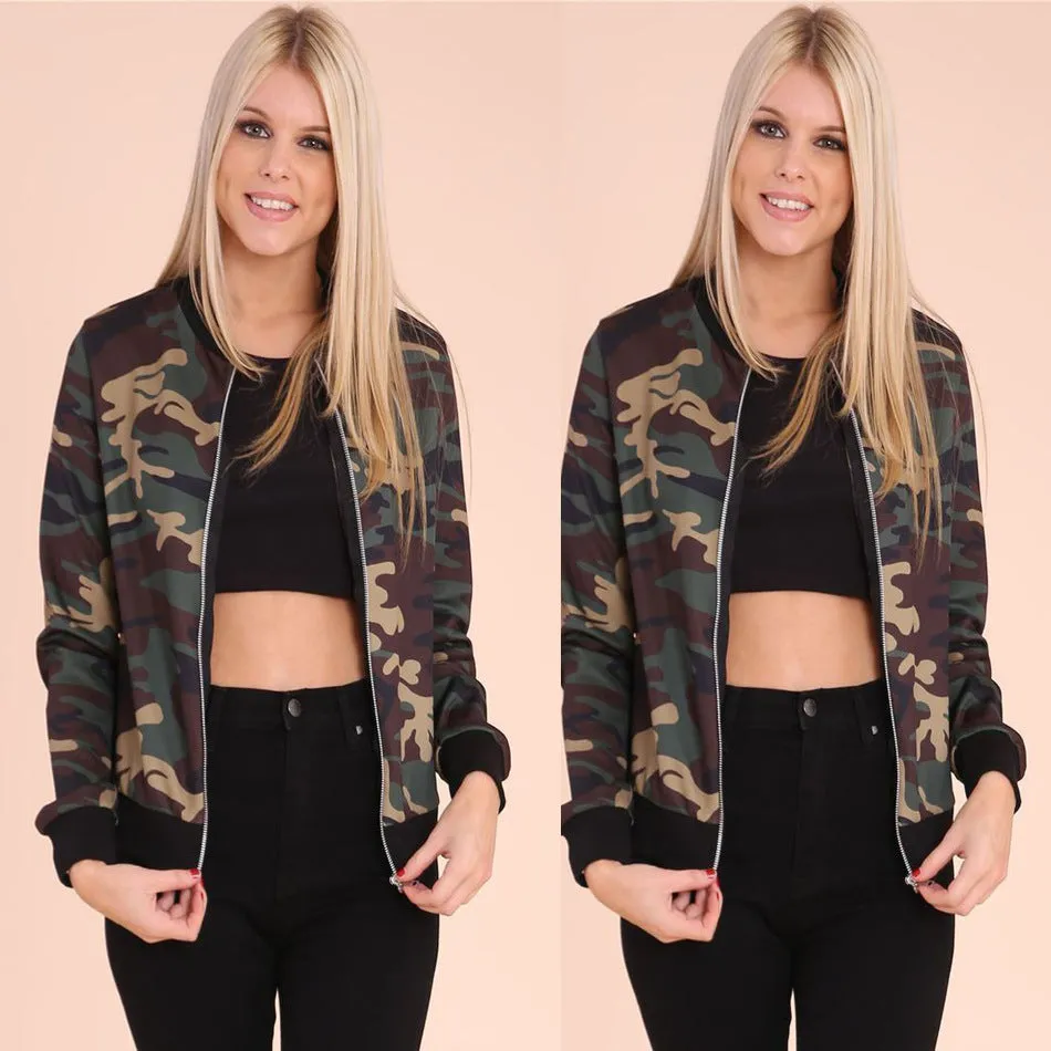 Camouflage Stand Collar Short Jacket Coat