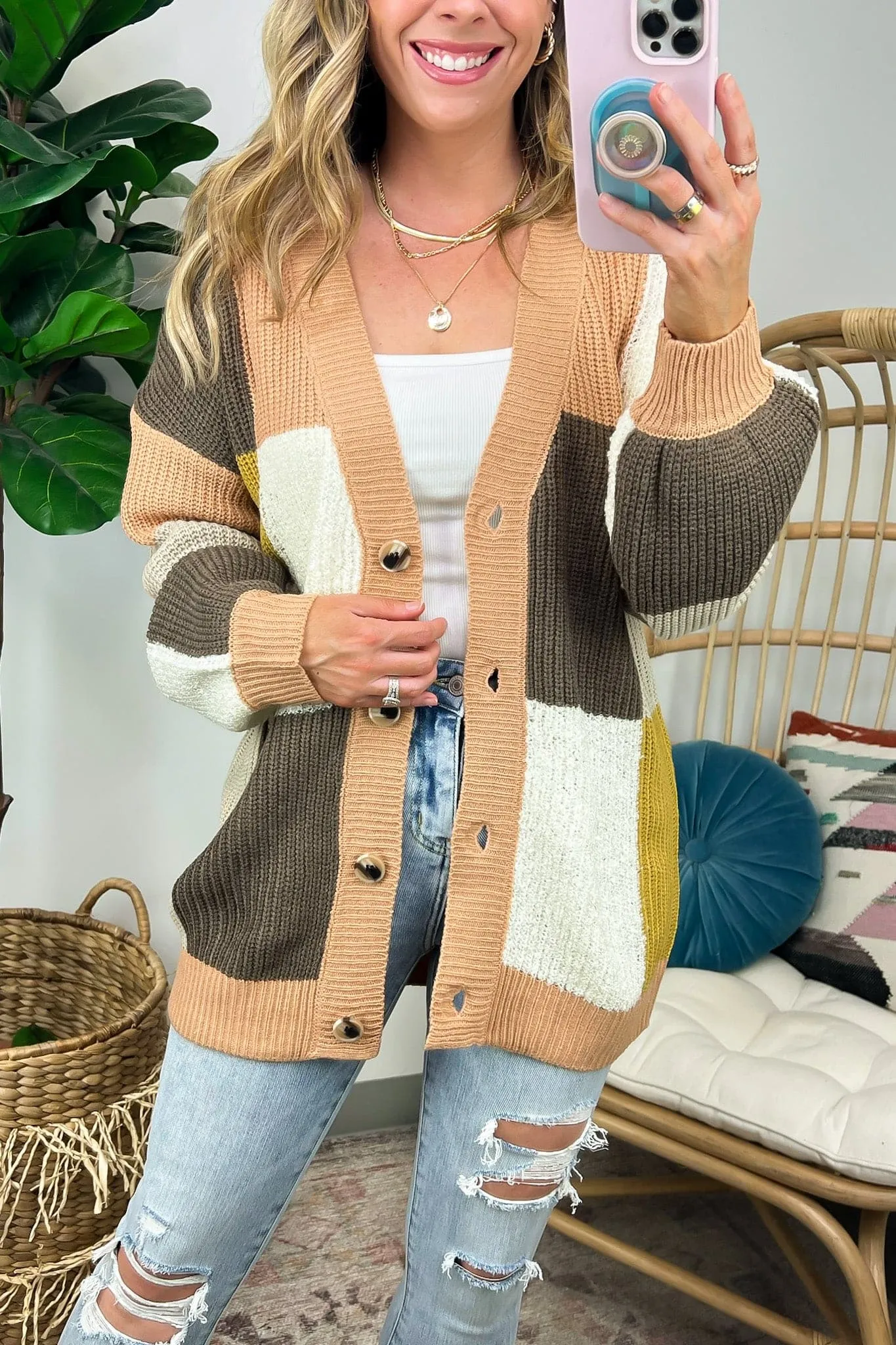 Charisse Color Block Button Down Cardigan - FINAL SALE