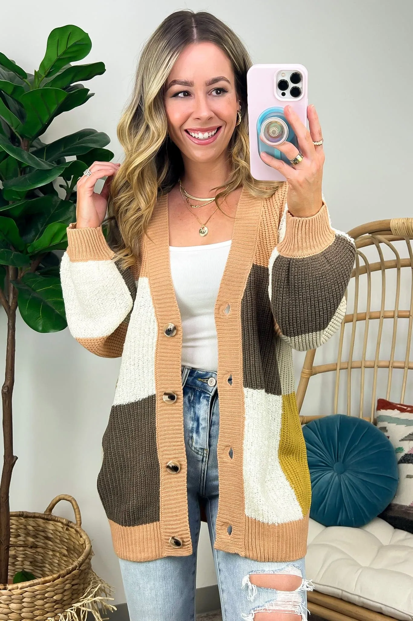Charisse Color Block Button Down Cardigan - FINAL SALE