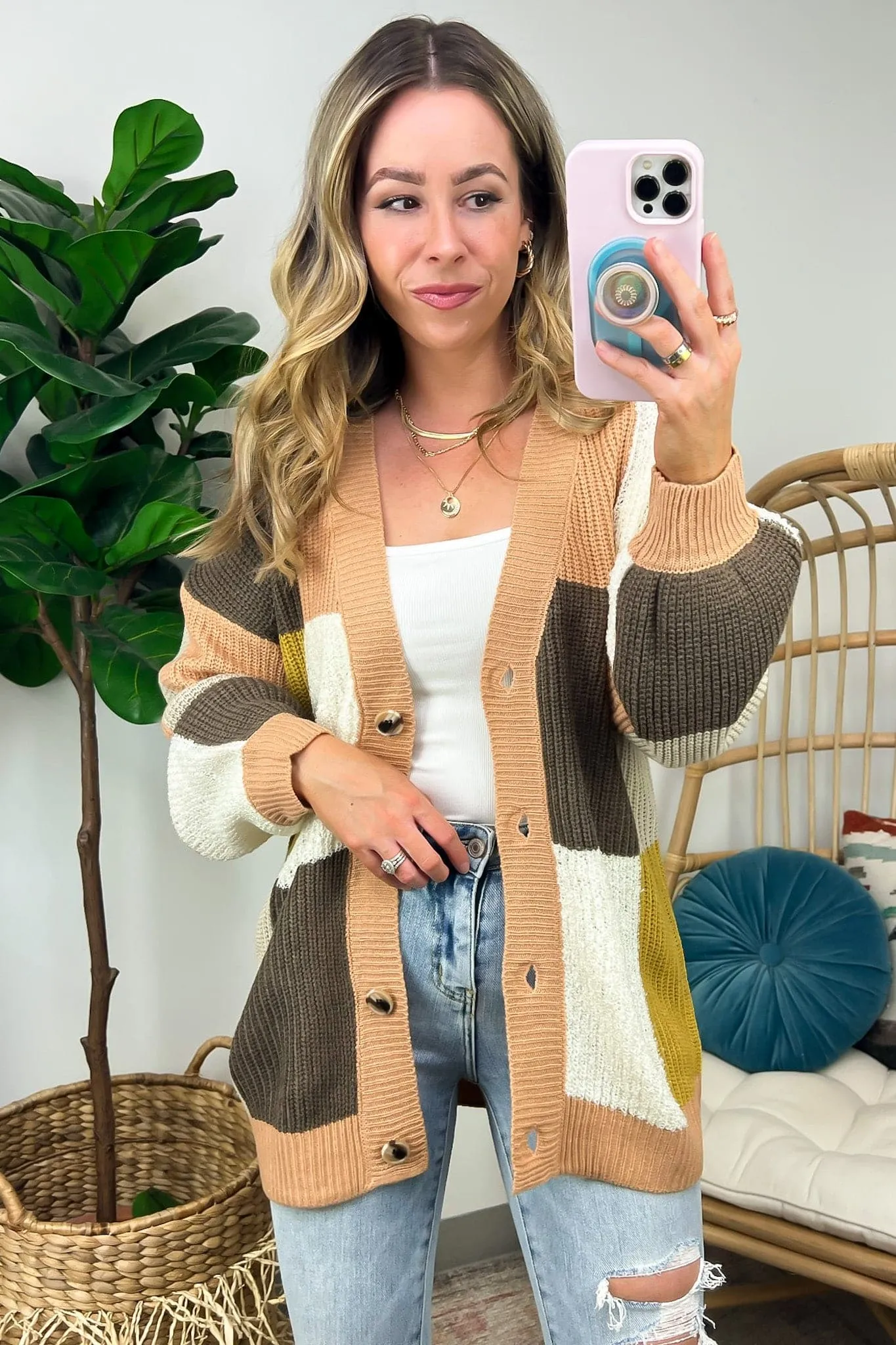 Charisse Color Block Button Down Cardigan - FINAL SALE