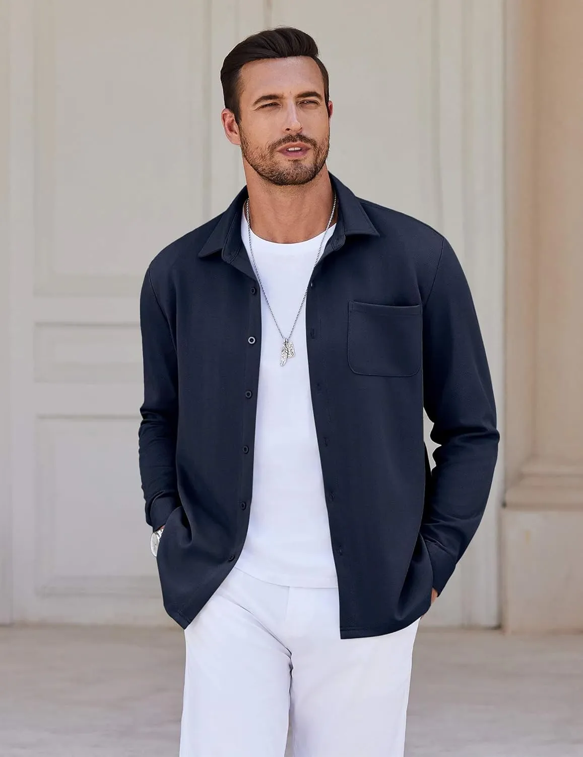 COOFANDY Mens Long Sleeve Button Down Shirts Wrinkle Free Untucked Shirts Casual Dress Shirt for Men