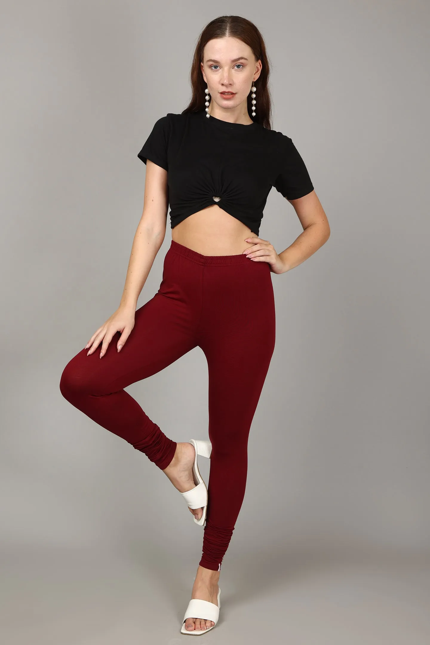 COTTON CHURIDAR LEGGINGS - MEROON