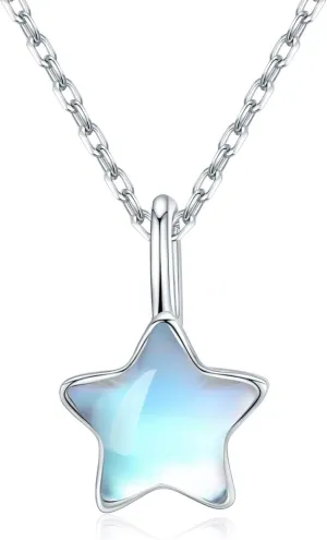 CUOKA MIRACLE Moonstone Star Necklace - 925 Sterling Silver Rainbow Moonstone Choker for Women