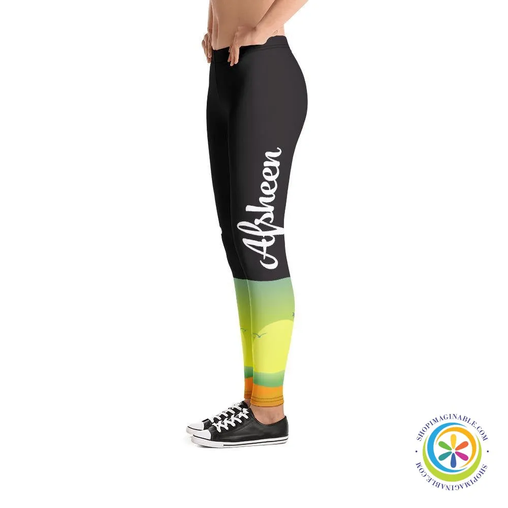 Custom Name Sunset Athleisure Leggings
