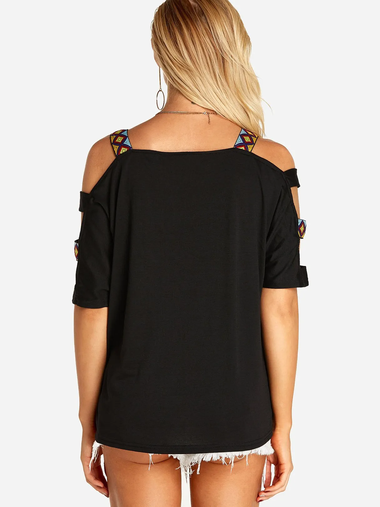 Custom Round Neck Cold Shoulder Cut Out Half Sleeve T-Shirts