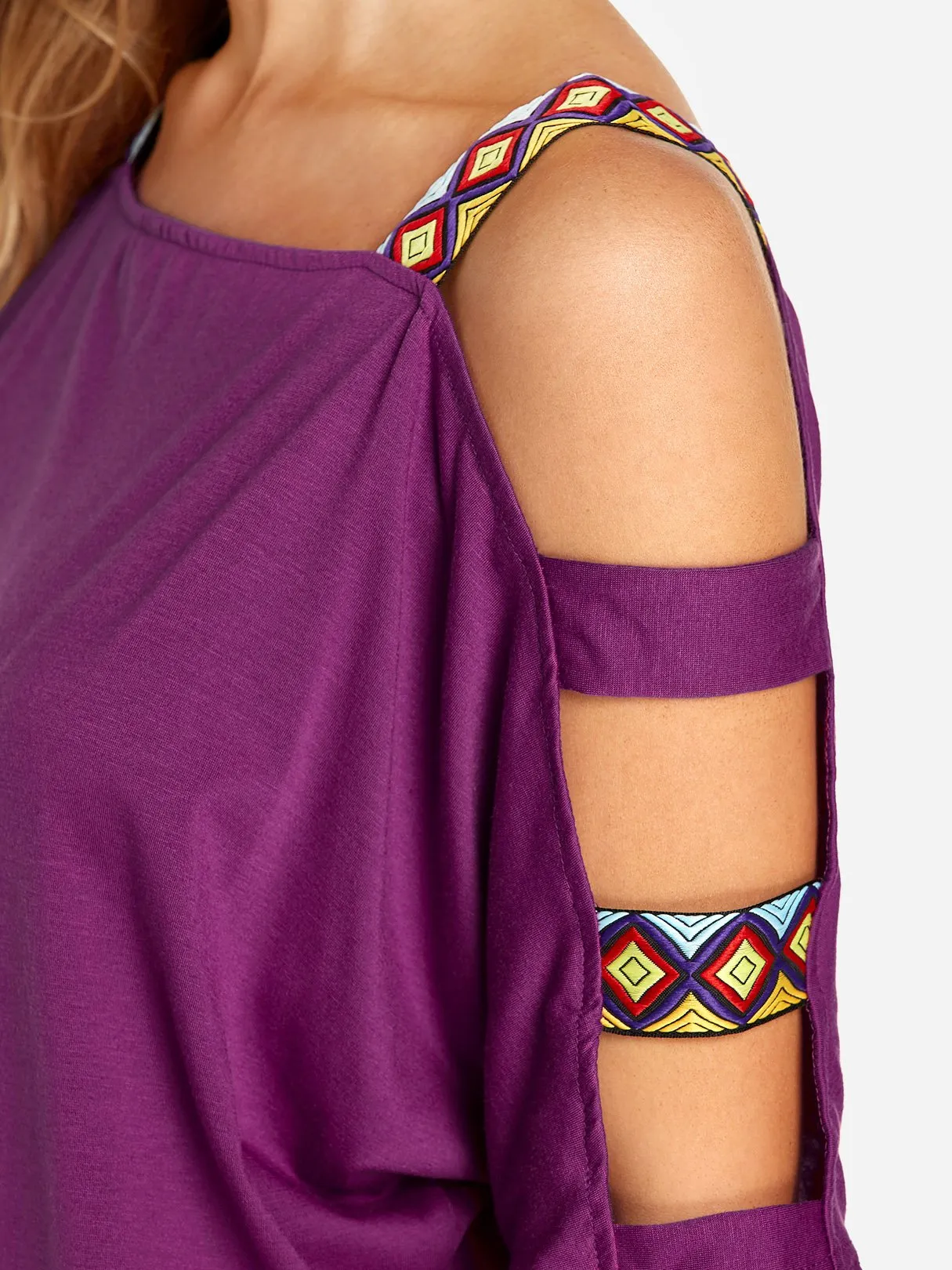 Custom Round Neck Cold Shoulder Cut Out Half Sleeve T-Shirts