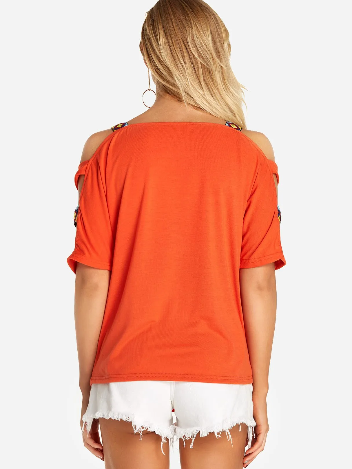 Custom Round Neck Cold Shoulder Cut Out Half Sleeve T-Shirts