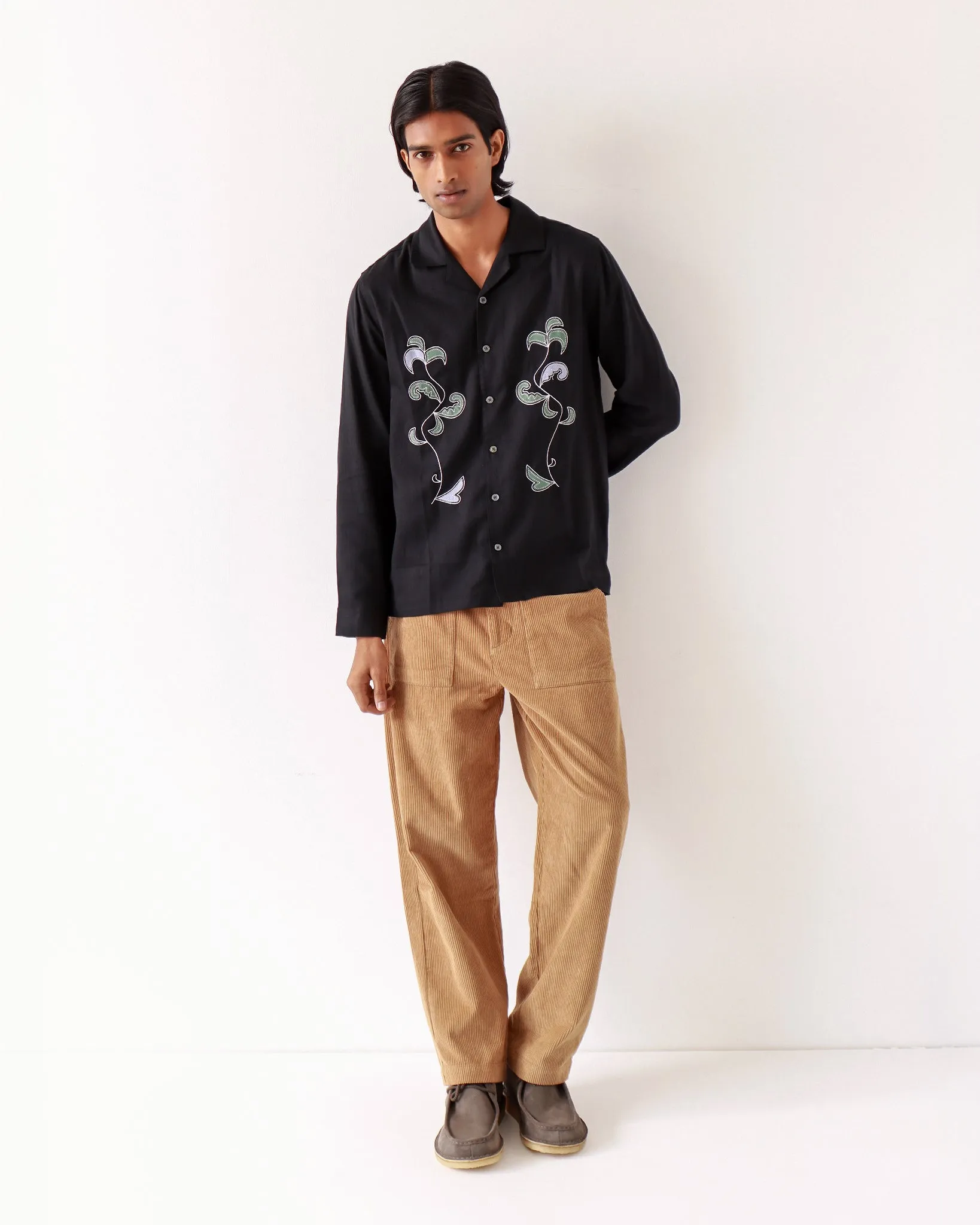 Embroidered Stachio Shirt - Black Bloom