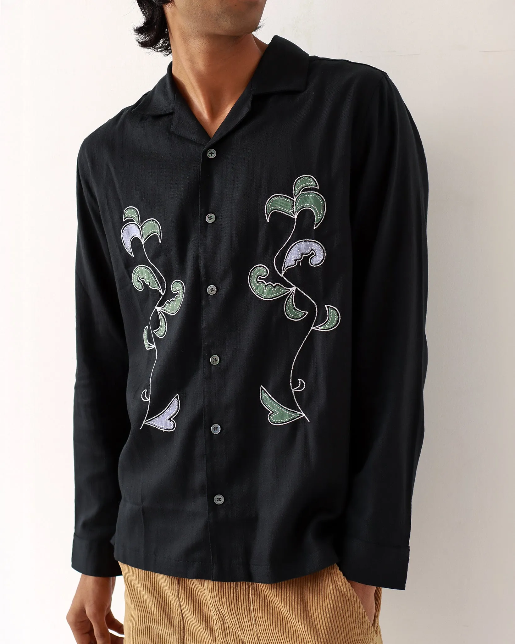 Embroidered Stachio Shirt - Black Bloom