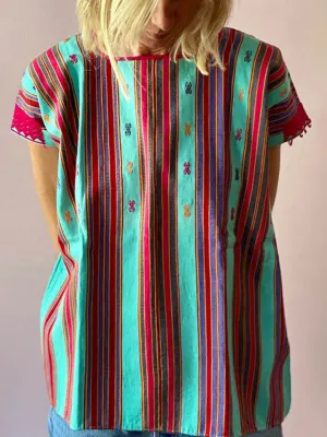 Fashion Casual Round Neck Embroidered Striped Top