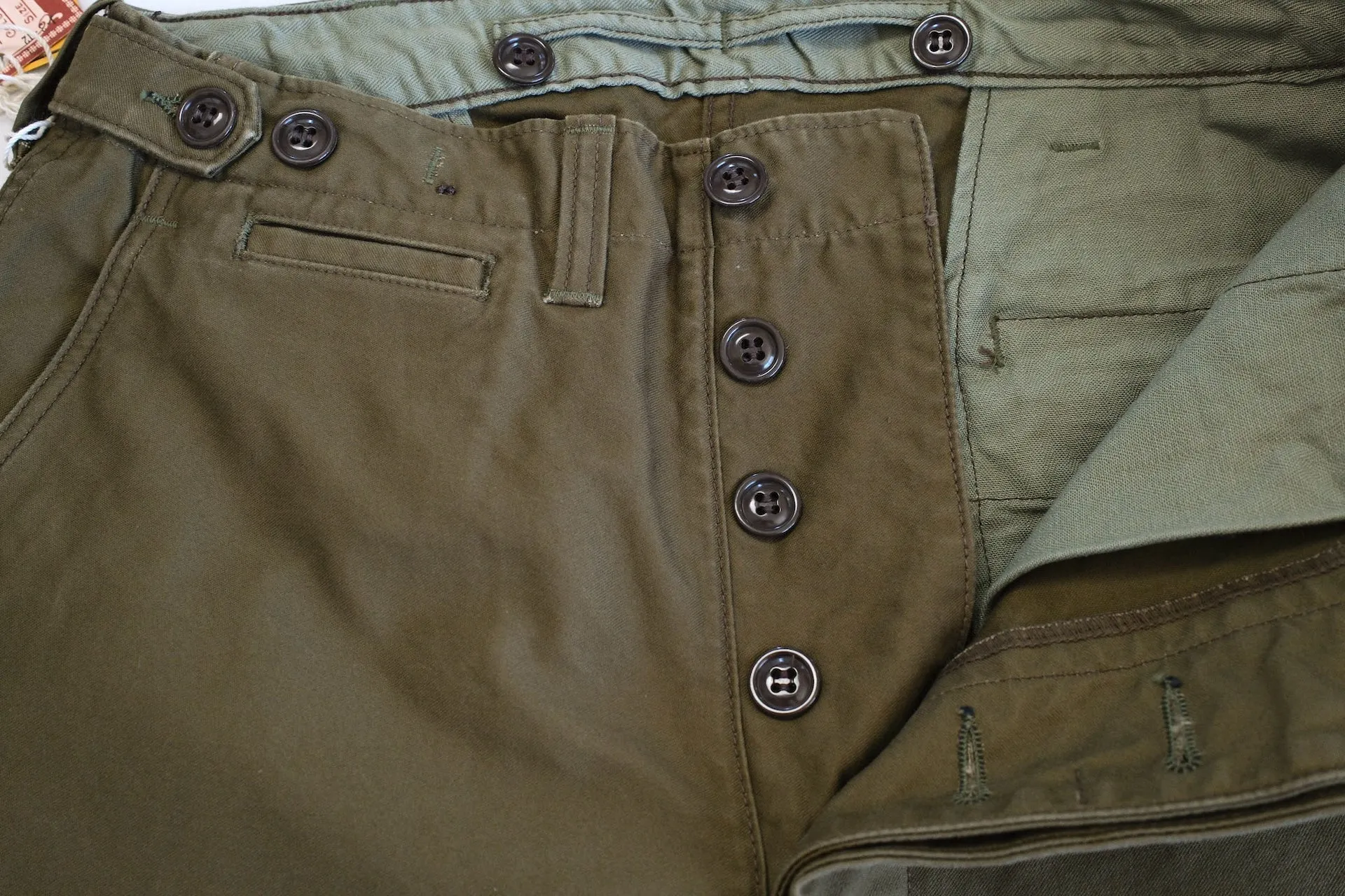Freewheelers "M-1943" Military Back Satin Trousers (Olive)