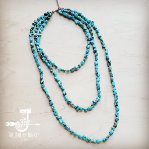 Genuine Blue Turquoise Triple Strand Necklace 259h