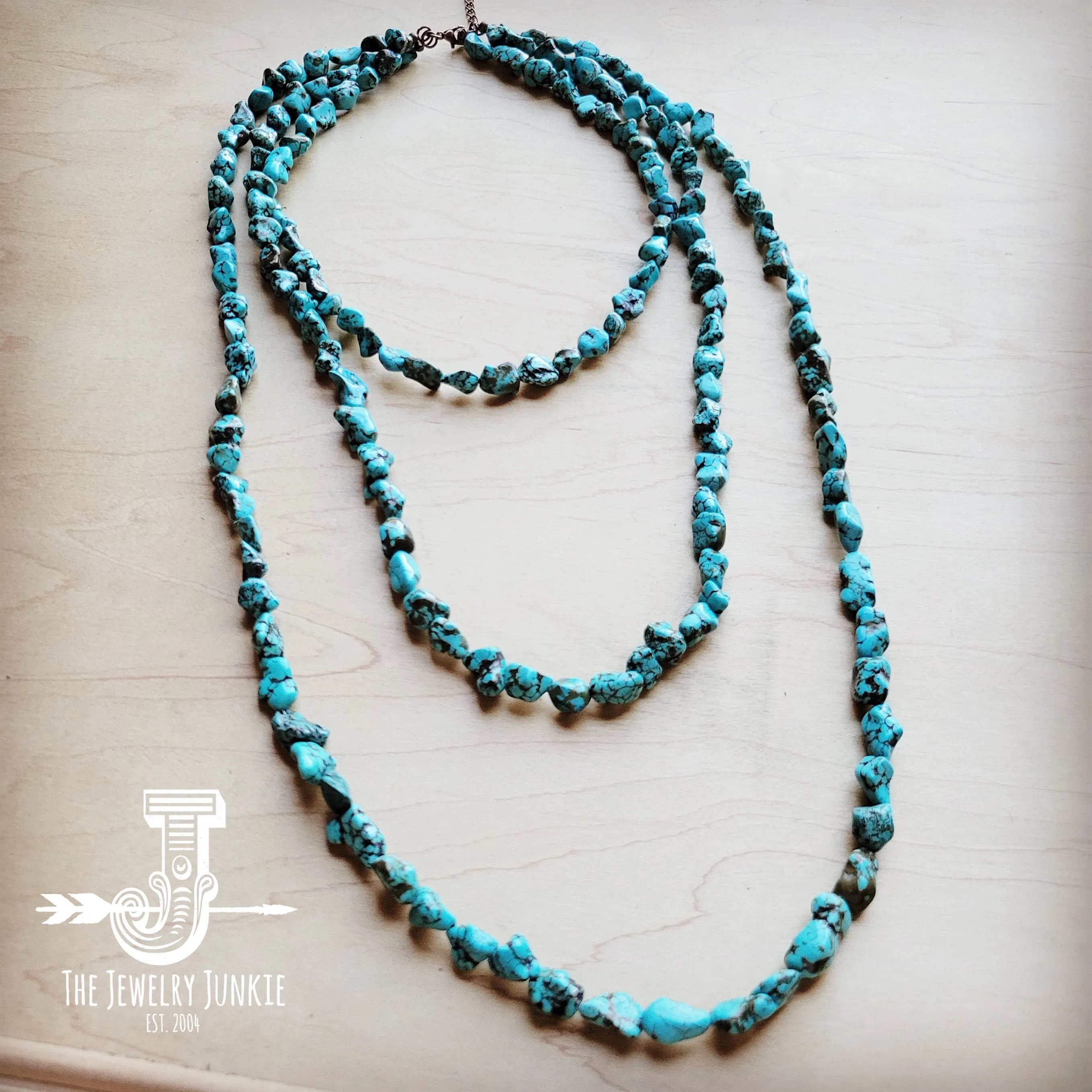 Genuine Blue Turquoise Triple Strand Necklace 259h