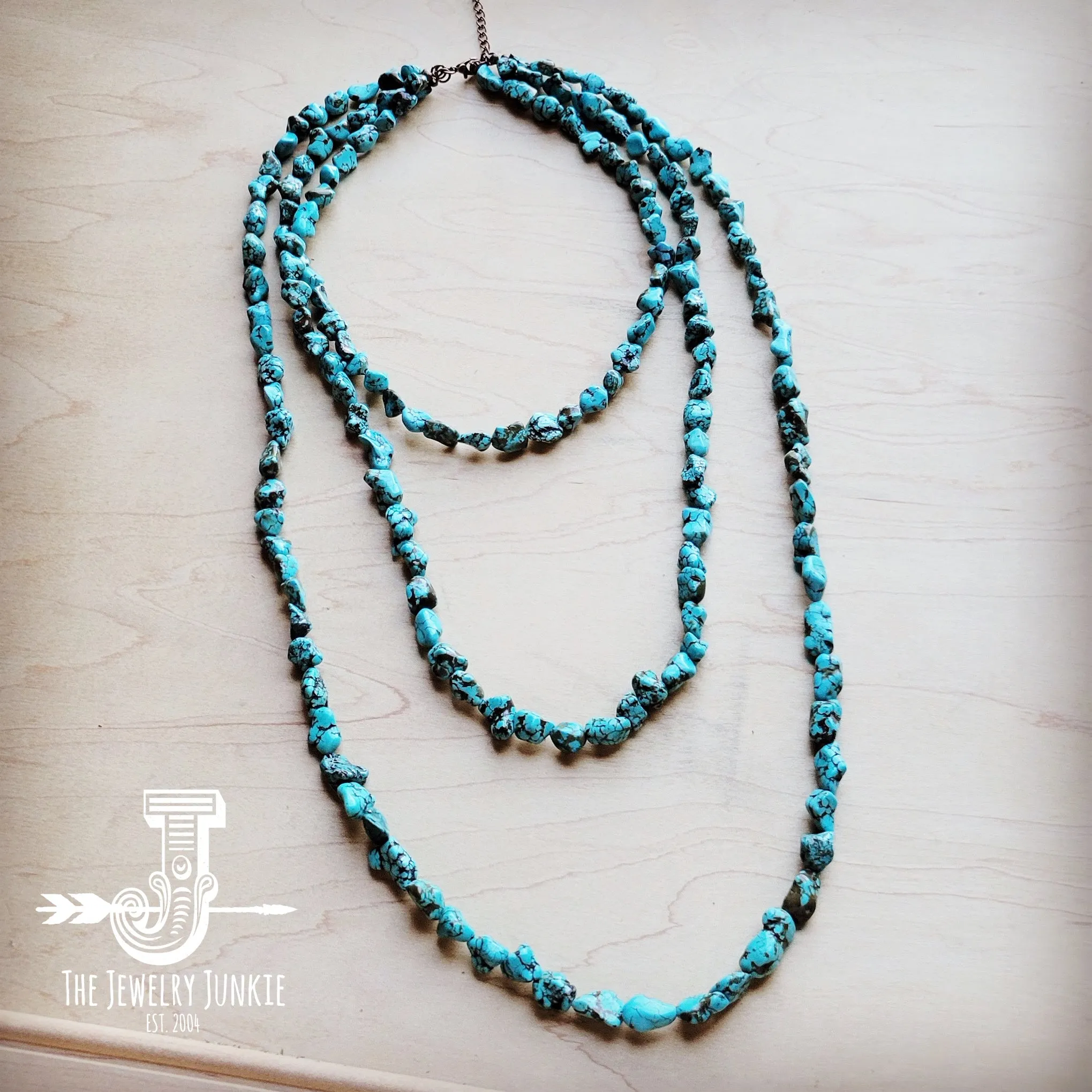 Genuine Blue Turquoise Triple Strand Necklace 259h