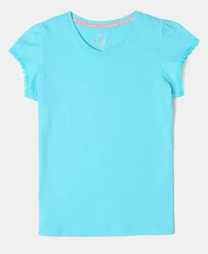 Girl's Super Combed Cotton Solid Short Sleeve T-Shirt - Blue Curacao