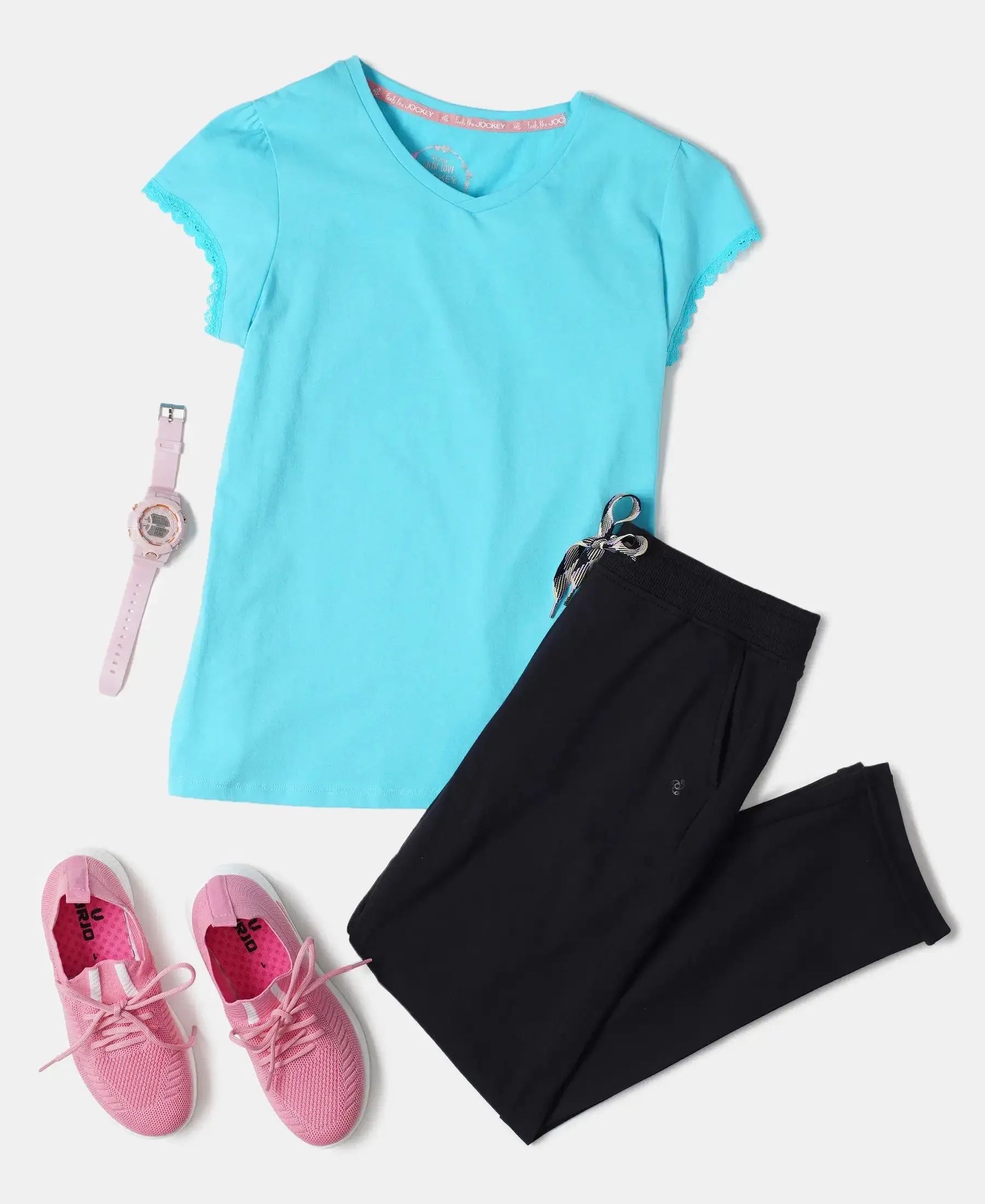 Girl's Super Combed Cotton Solid Short Sleeve T-Shirt - Blue Curacao