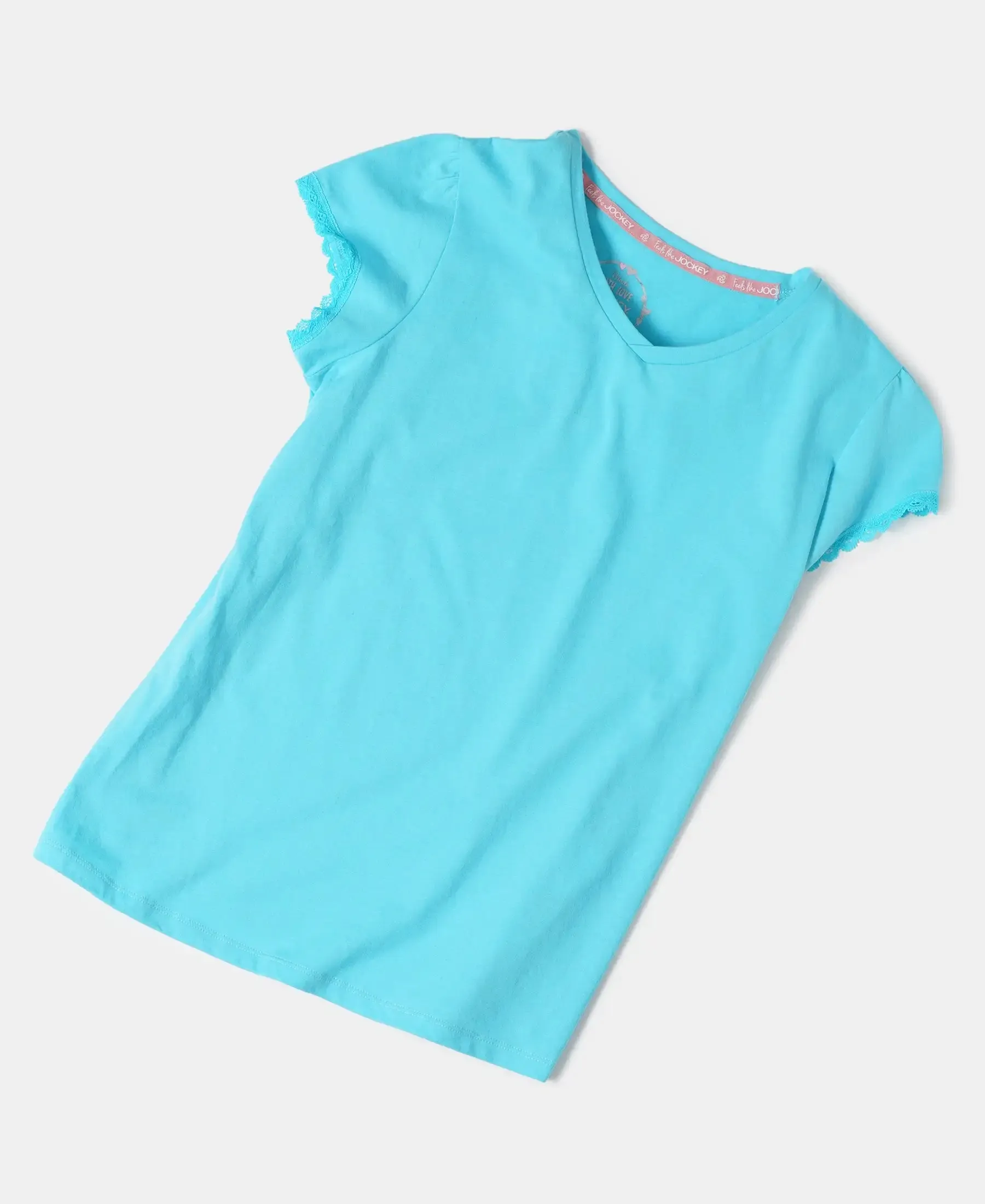 Girl's Super Combed Cotton Solid Short Sleeve T-Shirt - Blue Curacao