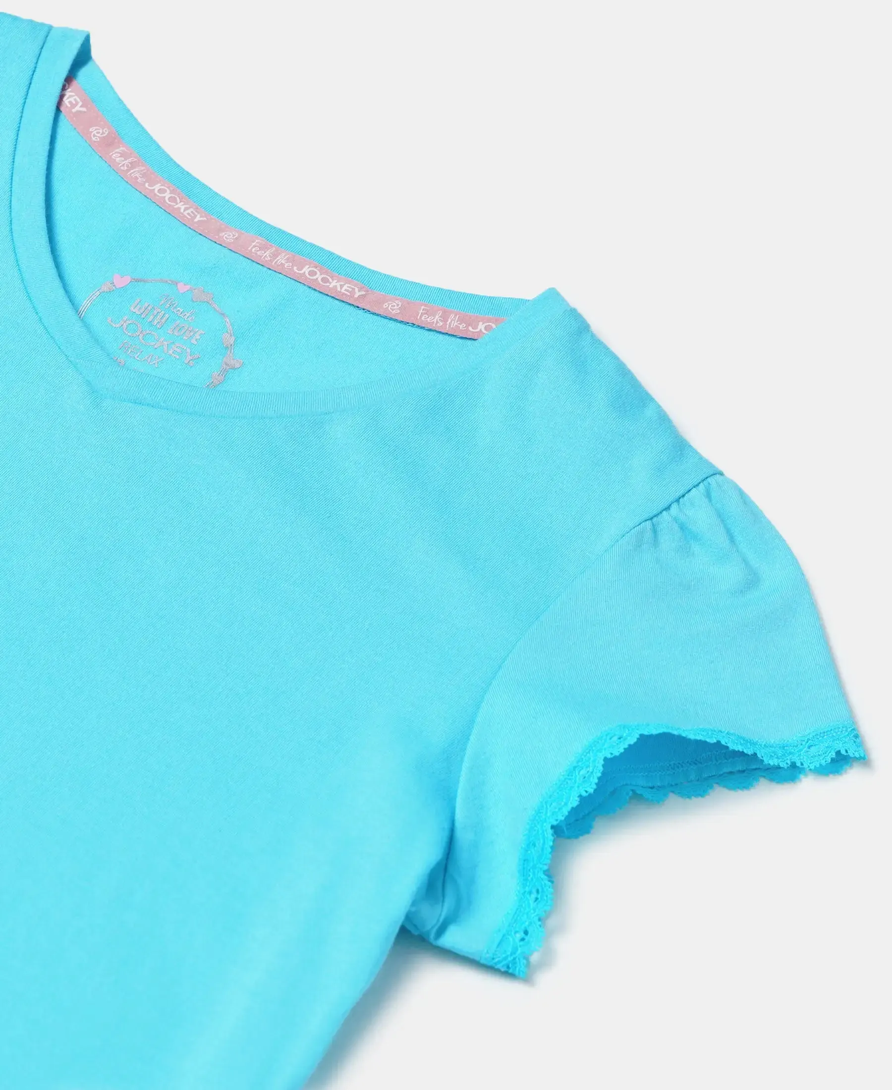 Girl's Super Combed Cotton Solid Short Sleeve T-Shirt - Blue Curacao